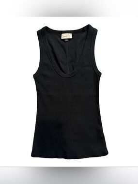 Black Ribbed Cotton Tank Top — Size Small